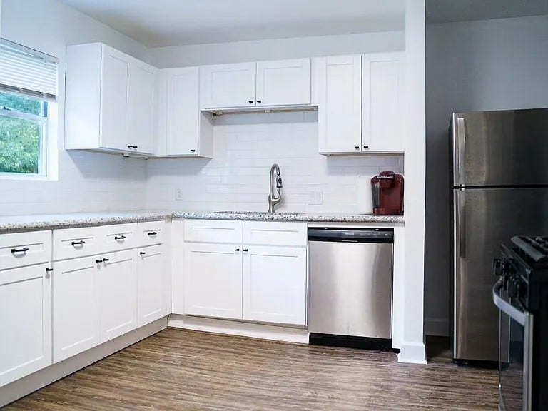 Kitchen with White Shaker Cabinets and Granite Countertops