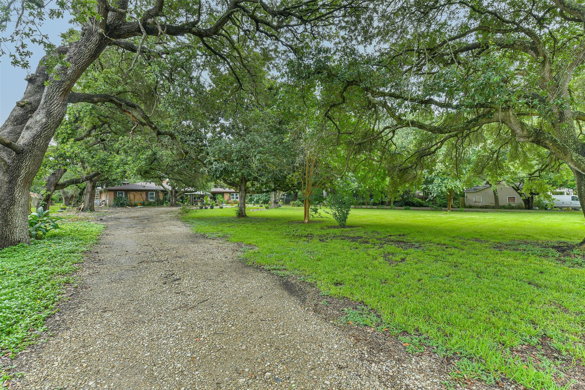 623 Laurel Street, La Marque, TX 77568 Great view of the front of the house and showing all the trees around the lot and circular driveway