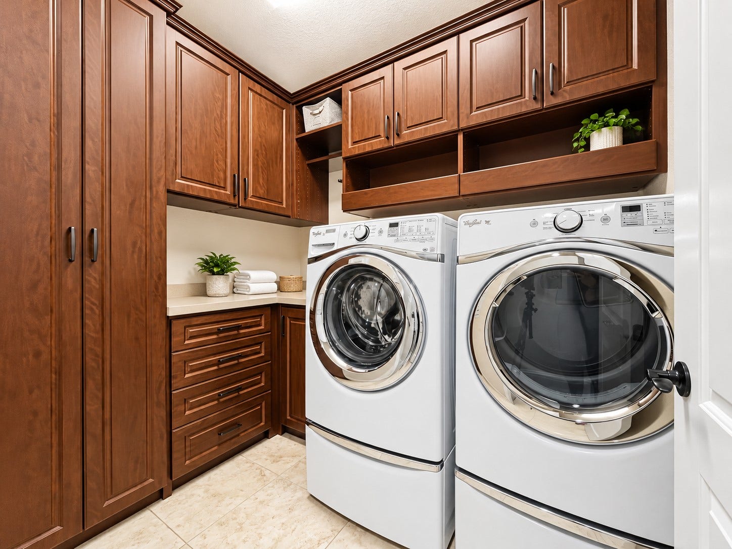 59 Tioga Place, Tomball, TX 77375 Enjoy a dedicated utility space with custom cabinets and drawers that provide practical storage while keeping everyday essentials neatly tucked away. Custom built-in cabinets and drawers offer convenient storage for laundry supplies, household essentials, and everyday items.