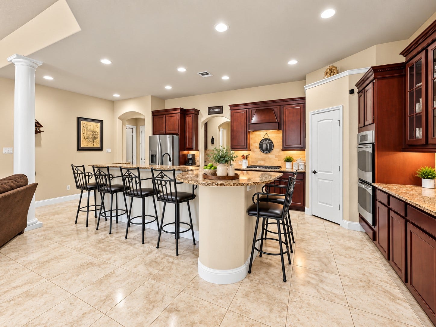 59 Tioga Place, Tomball, TX 77375 The kitchen combines everyday function with an open layout, featuring granite countertops, 42-inch cabinets, stainless steel appliances, and plenty of workspace. Whether it's a weeknight meal or a special occasion, the double ovens provide flexibility when you need extra cooking space.