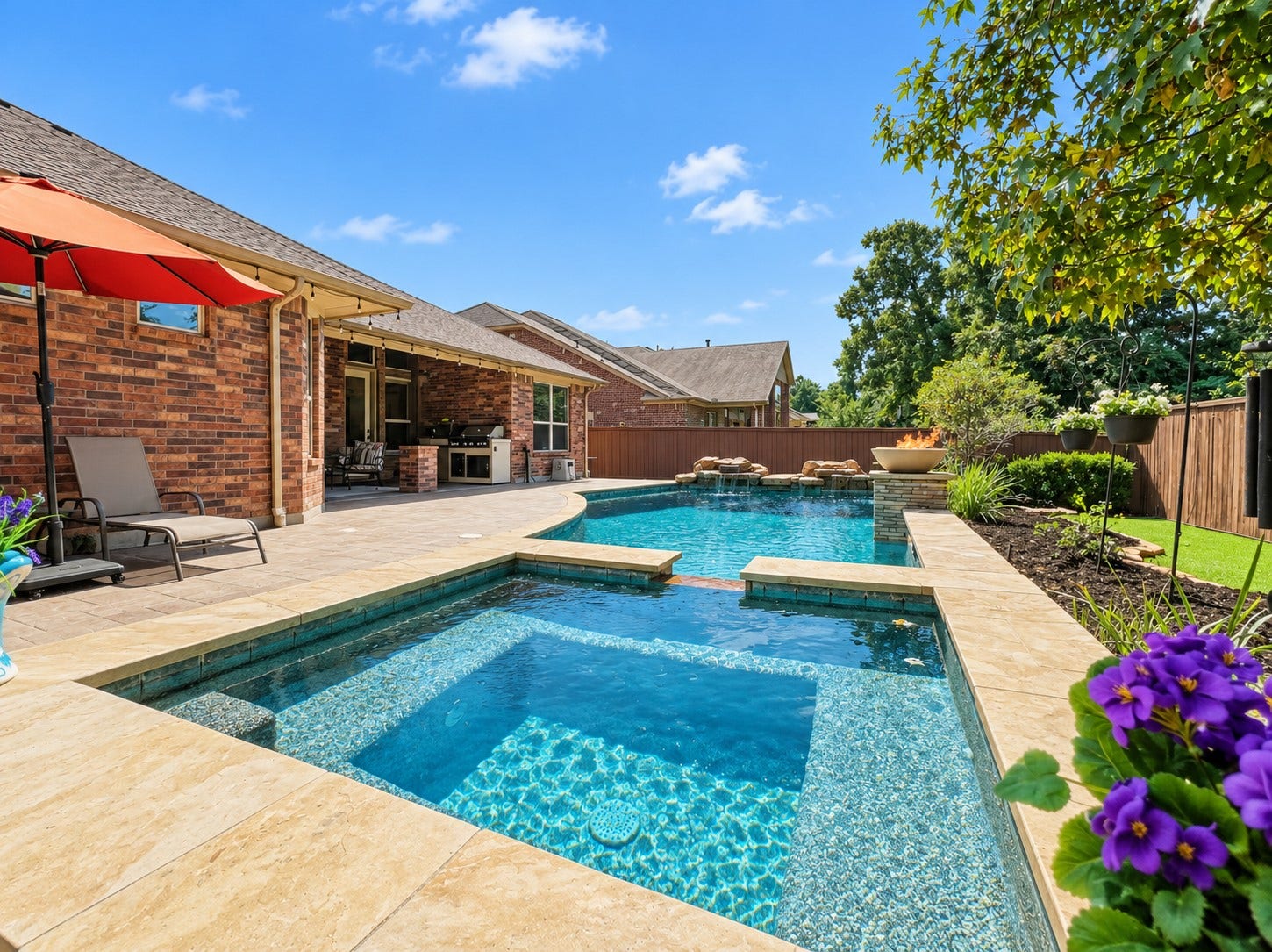 59 Tioga Place, Tomball, TX 77375 Step into your own backyard oasis, where the pool and spa create a wonderful setting for sunny afternoons, relaxing evenings, and time with family and friends.