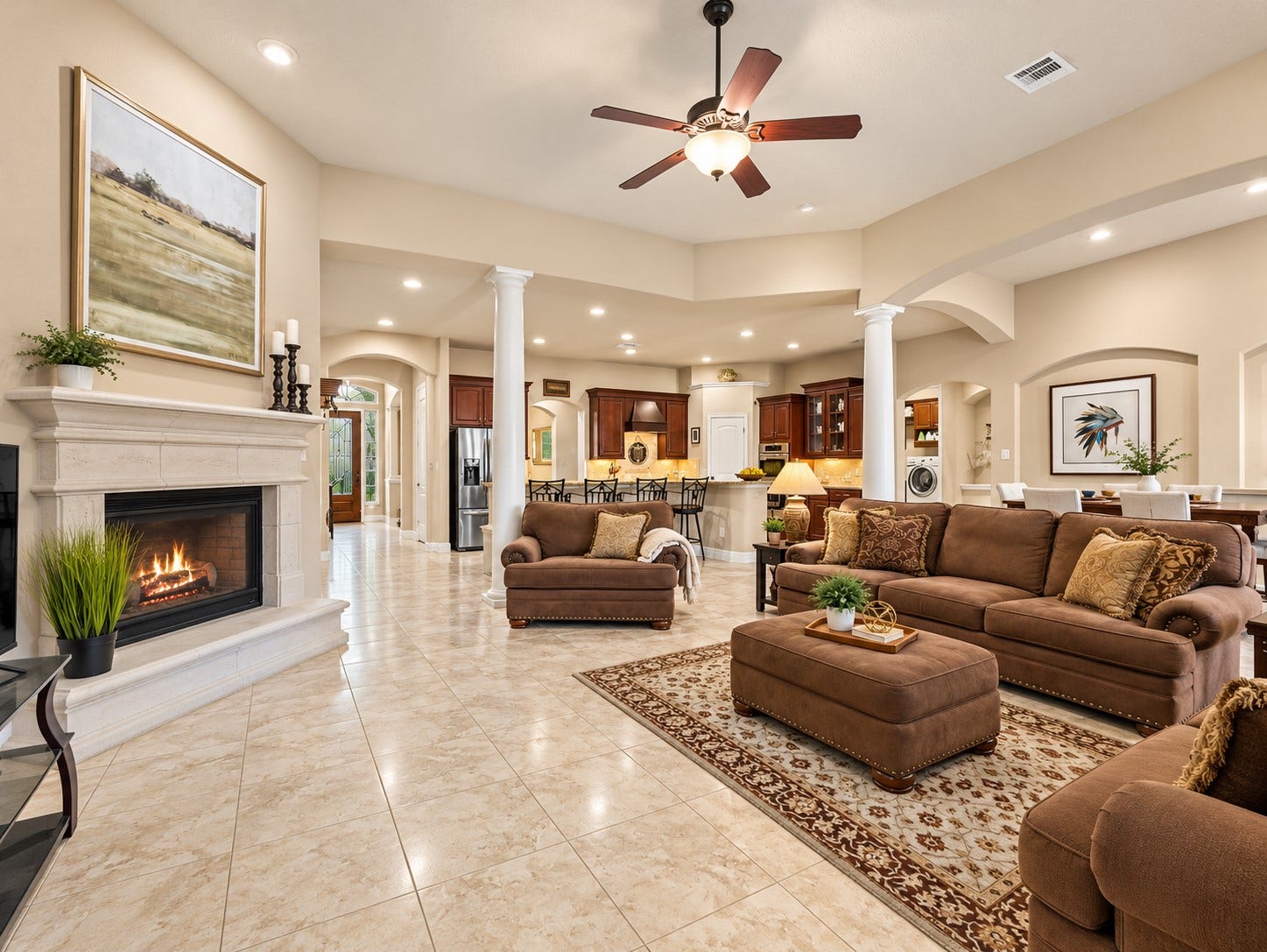 59 Tioga Place, Tomball, TX 77375 The open living space provides a comfortable setting for everyday relaxation, entertaining friends, or gathering with family. The fireplace adds a cozy focal point to the living room, creating a comfortable place to gather on cooler evenings.