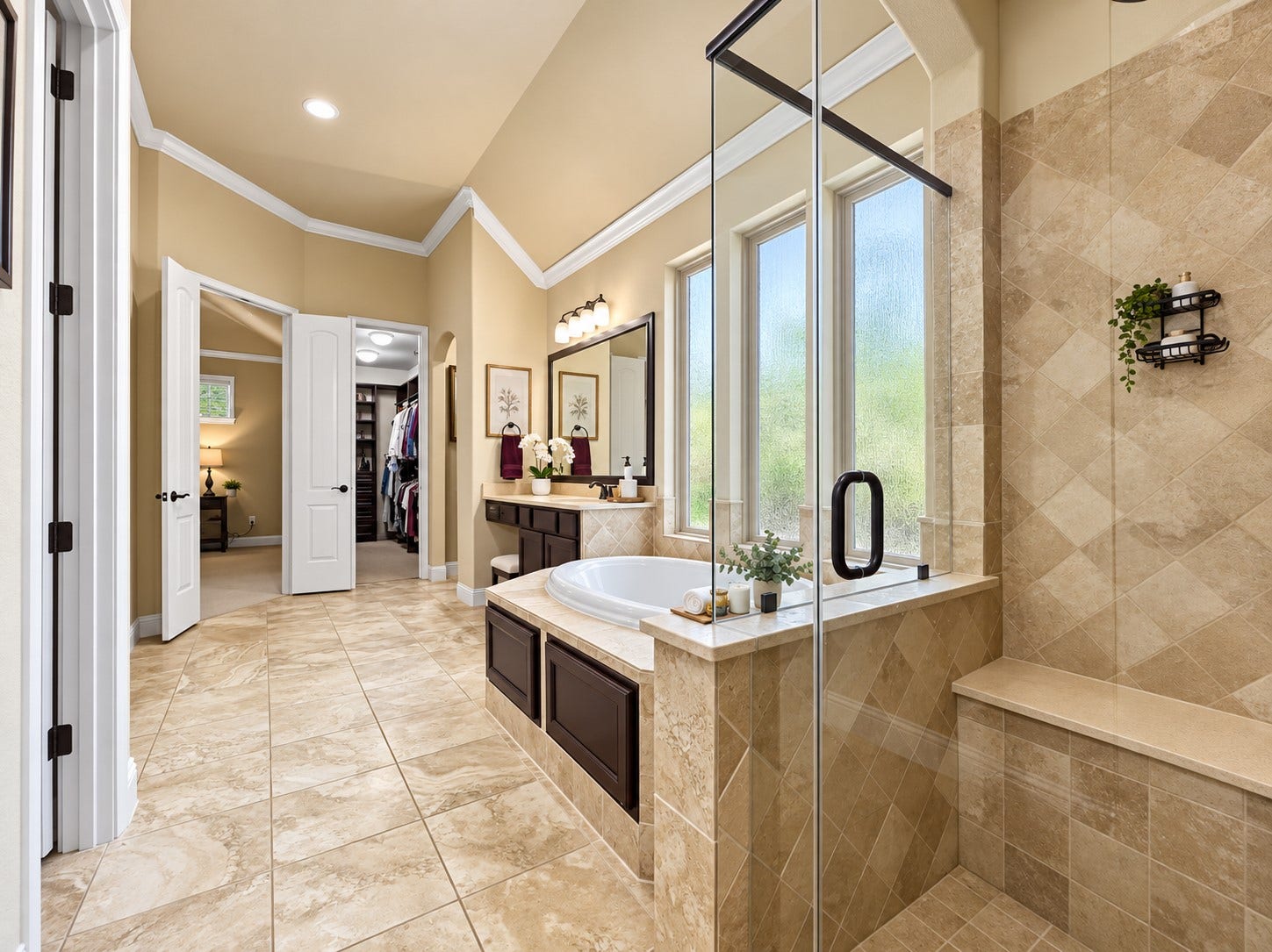59 Tioga Place, Tomball, TX 77375 Start your morning with room to get ready and end the day with a relaxing soak in the large bathtub.