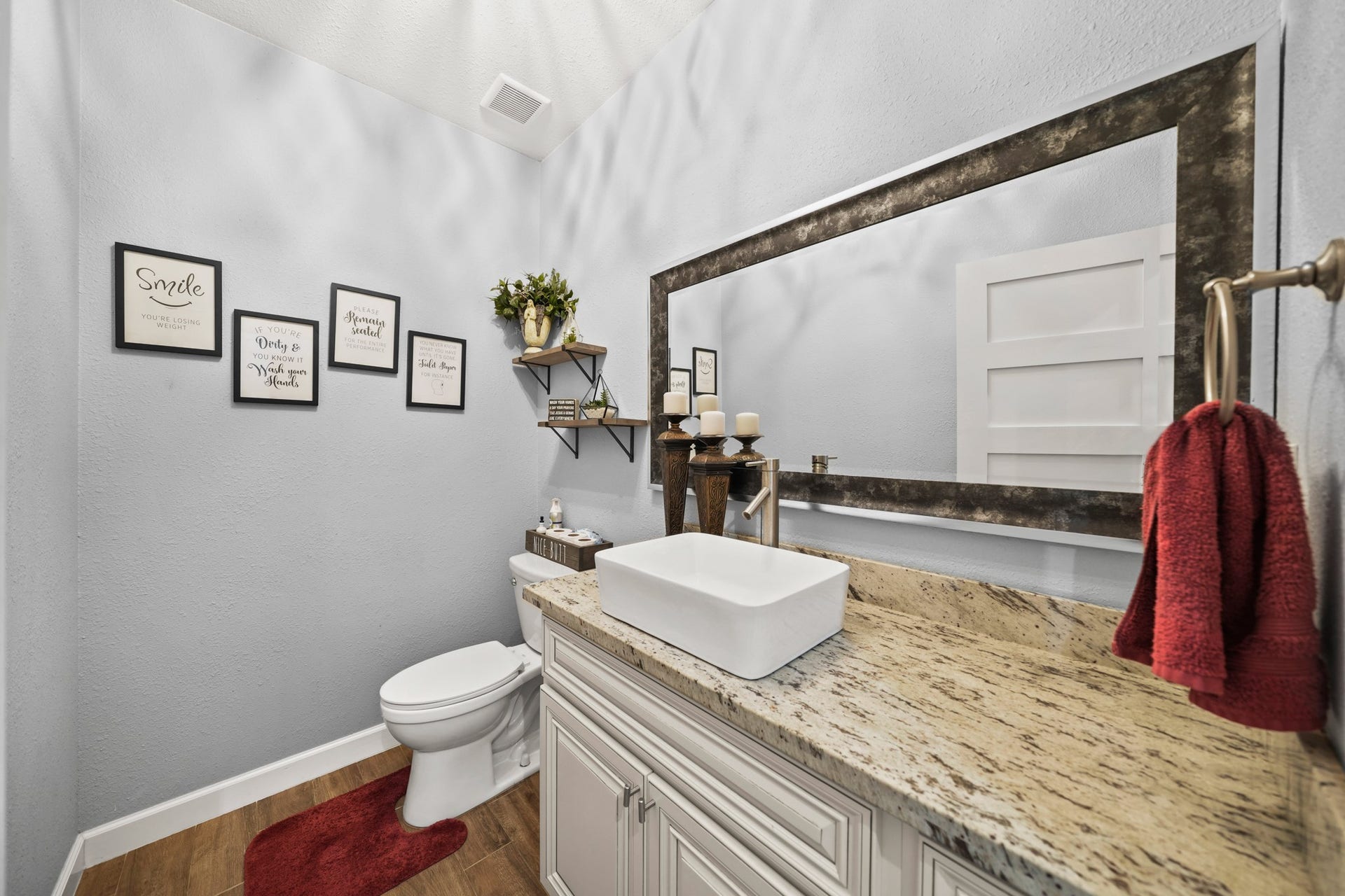 11021 32nd Street, Santa Fe, TX 77510 Powder Room: Shows the stylish vessel sink and finishes