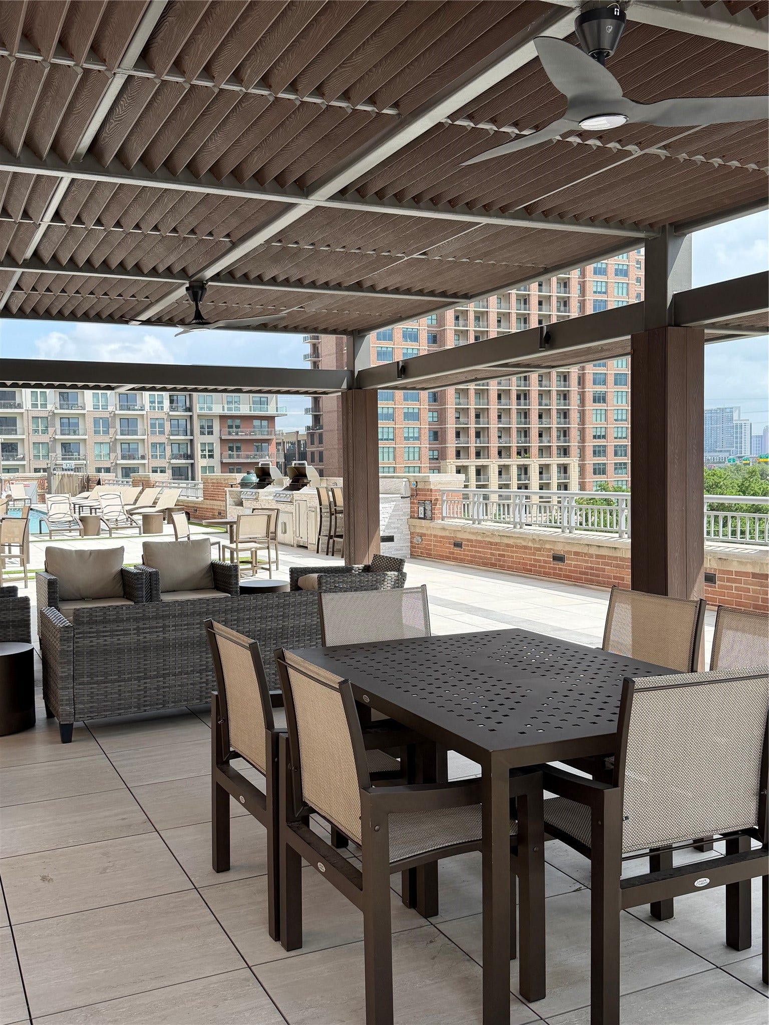 Covered dining or work from home areas on the pool deck