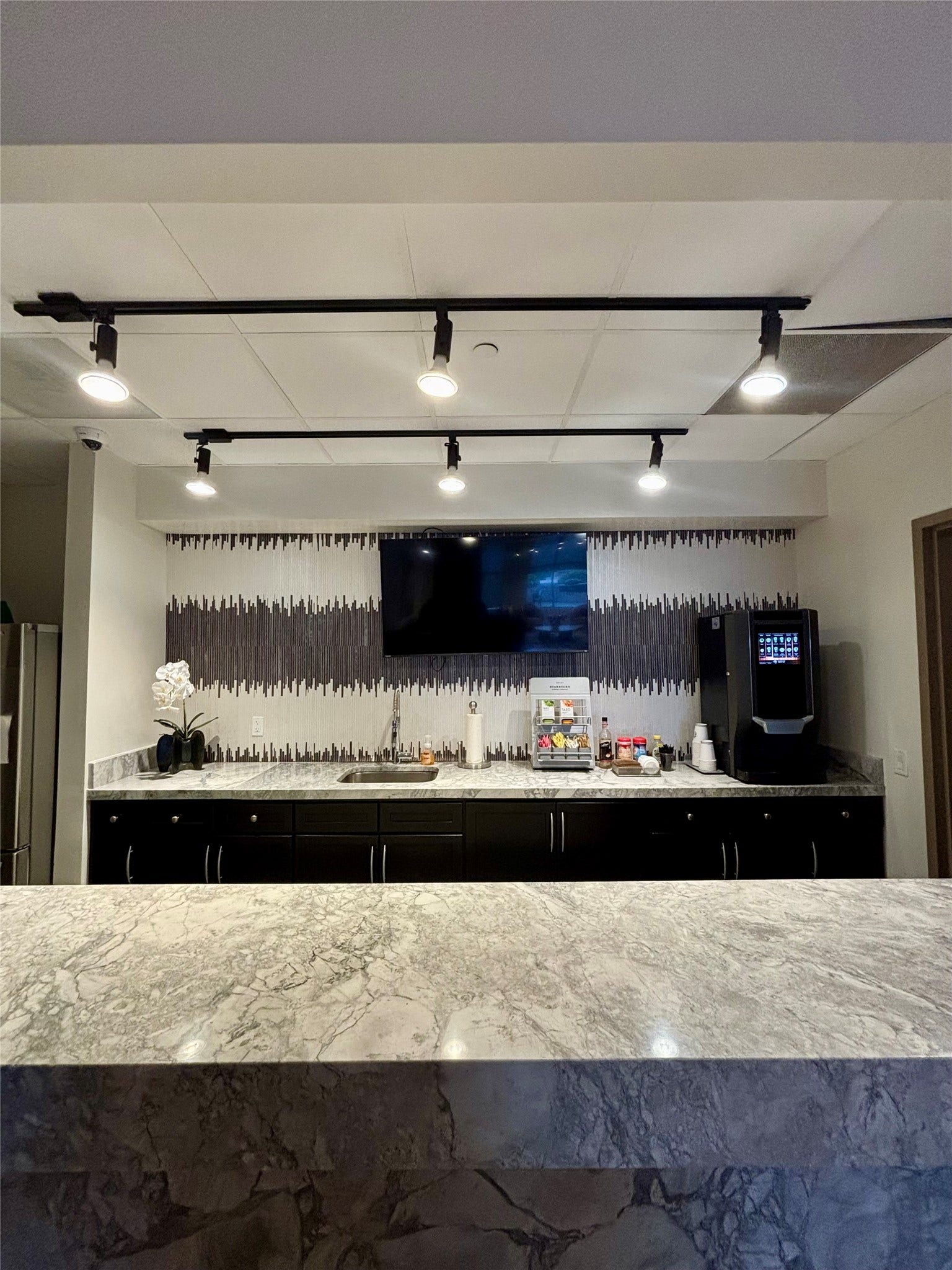 Catering area with complimentary coffee.