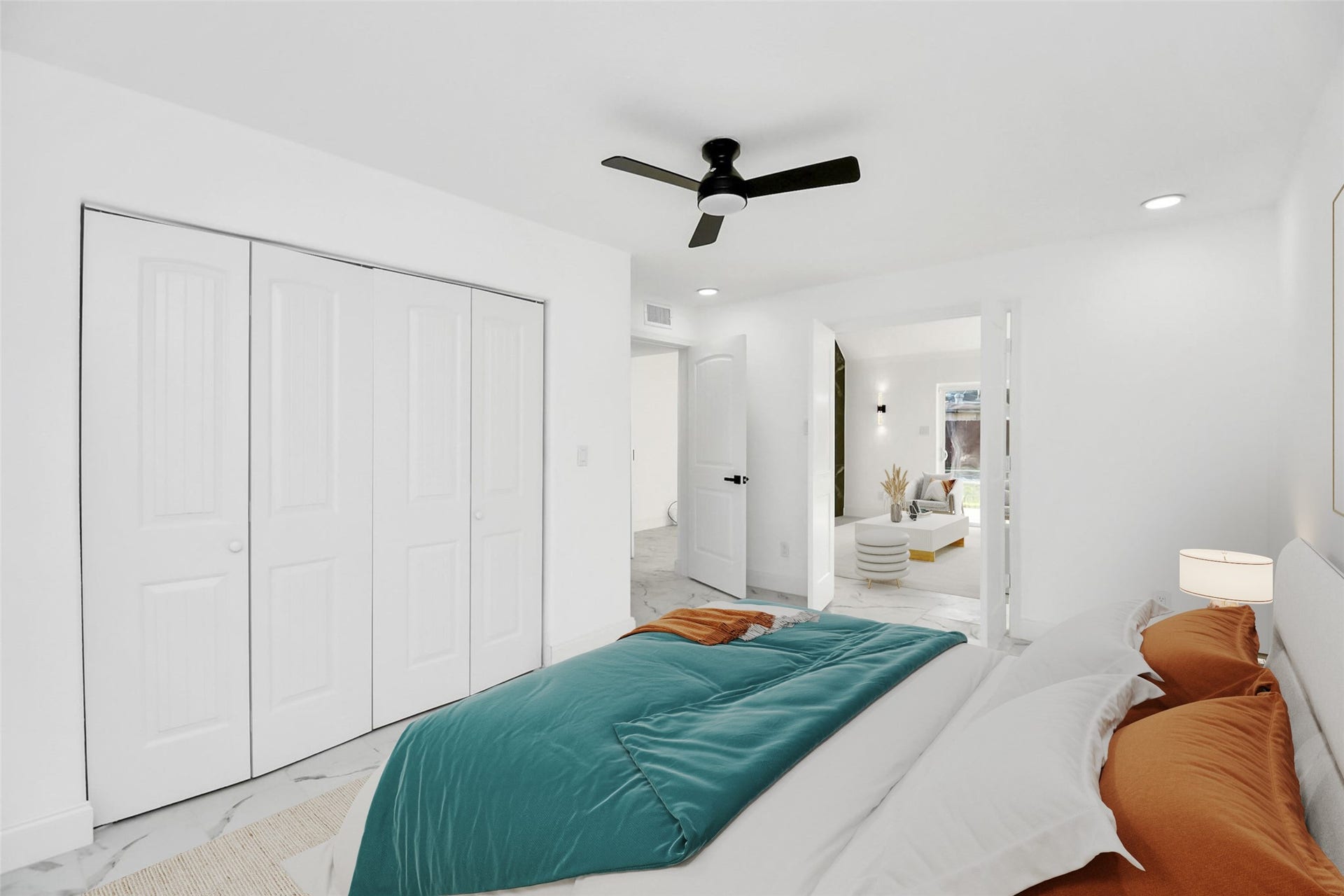 6035 Cartagena Street, Houston, TX 77035 This versatile downstairs room can function as a primary bedroom or be transformed into a flexible space, ideal for a media room or office. (Virtually staged