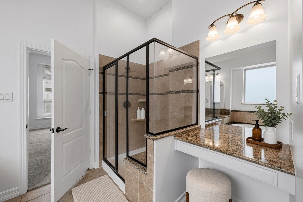 28906 Davenport Drive, Katy, TX 77494 virtually staged - shower and make up vanity