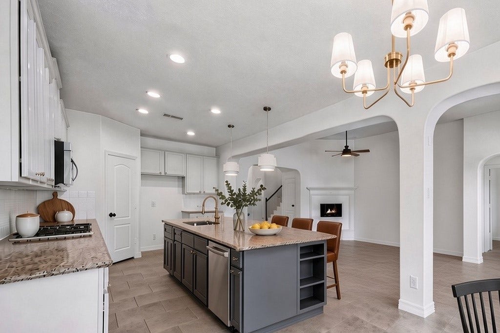 28906 Davenport Drive, Katy, TX 77494 virtually staged - gorgeous kitchen with freshly painted cabinets and island
