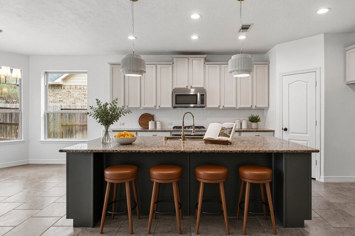 28906 Davenport Drive, Katy, TX 77494 virtually staged - large island with designer lighting