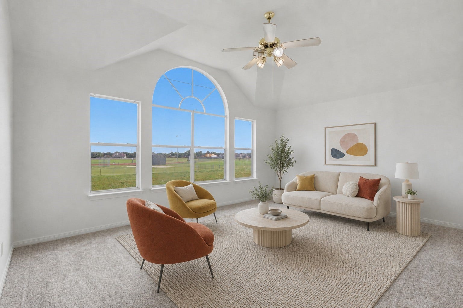 16622 Stoneside Drive, Houston, TX 77095 A dramatic vaulted ceiling and striking arched window fill this versatile flex room adjoining the primary suite with abundant natural light, creating the perfect private retreat.**Virtually staged