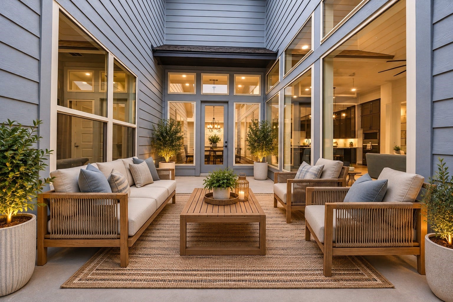 32510 Ebony Jewelwing Court, Fulshear, TX 77441 Courtyard Patio: Stunning private courtyard creates a sophisticated outdoor living retreat, framed by expansive windows and designed for seamless indoor-outdoor entertaining.