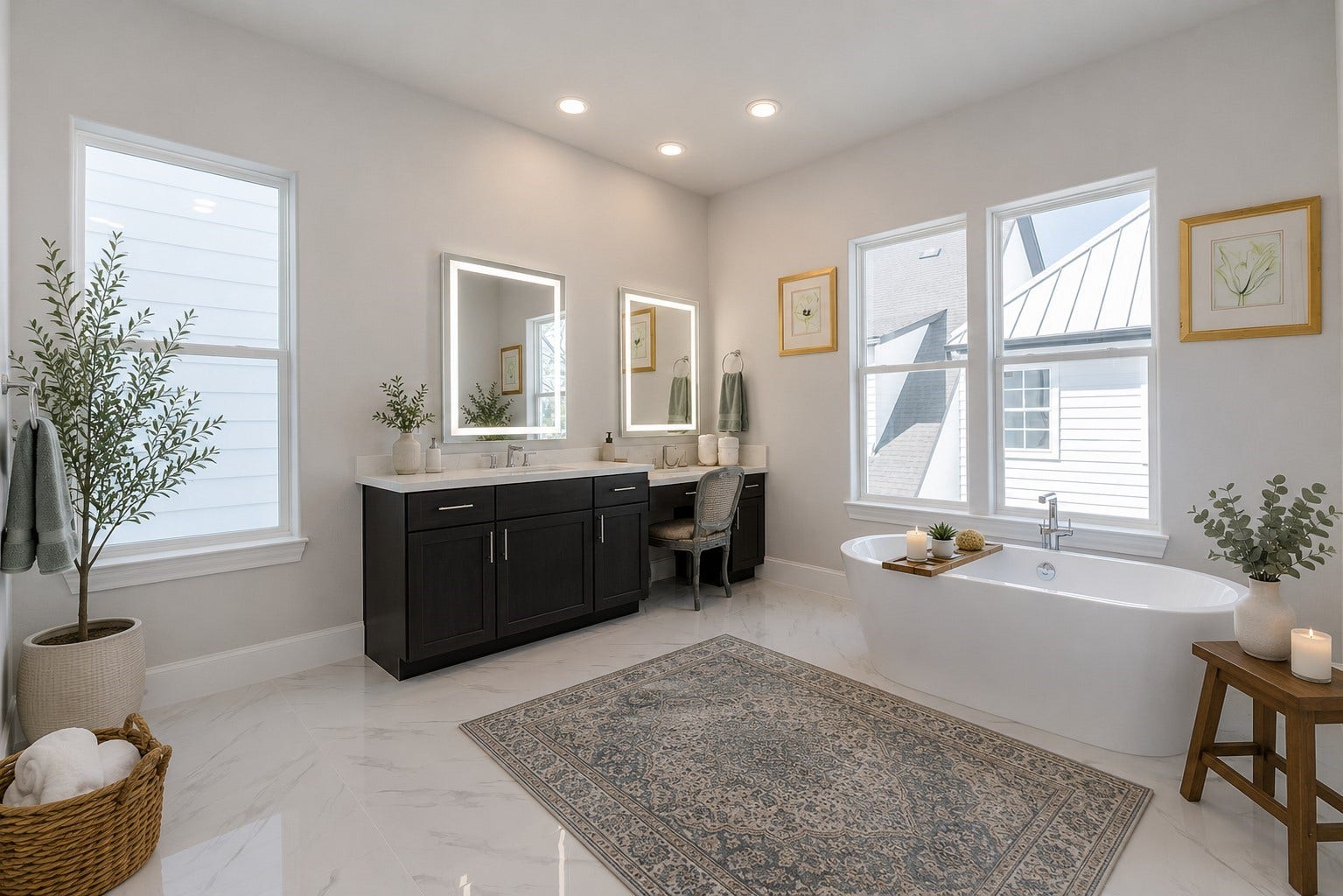 11053 Chatterton Drive, Houston, TX 77043 So much light in this primary bathroom! Virtual staging added.