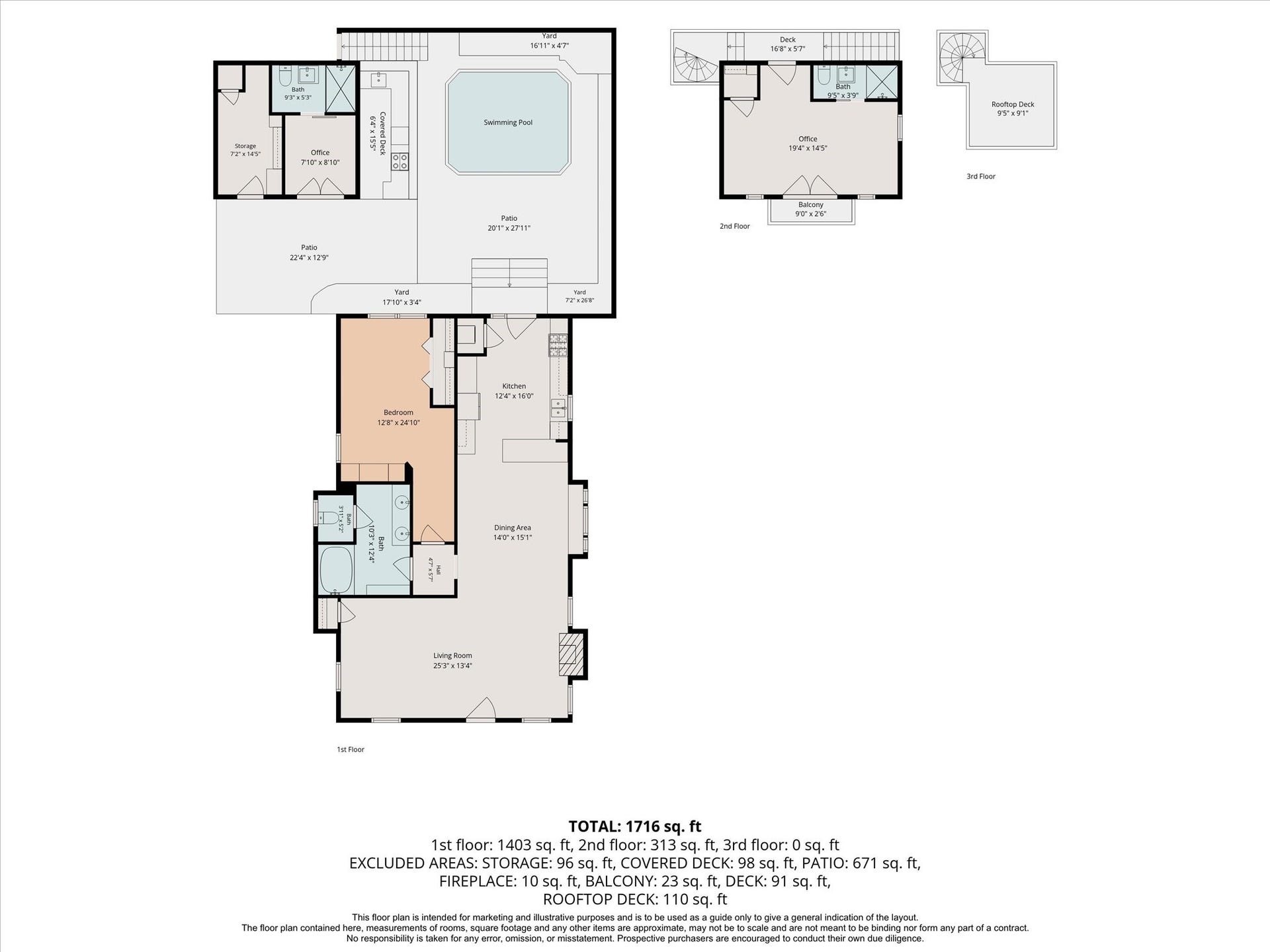 618 Bayland Avenue, Houston, TX 77009 Full layout of house, office/storag, flex space and roof top deck