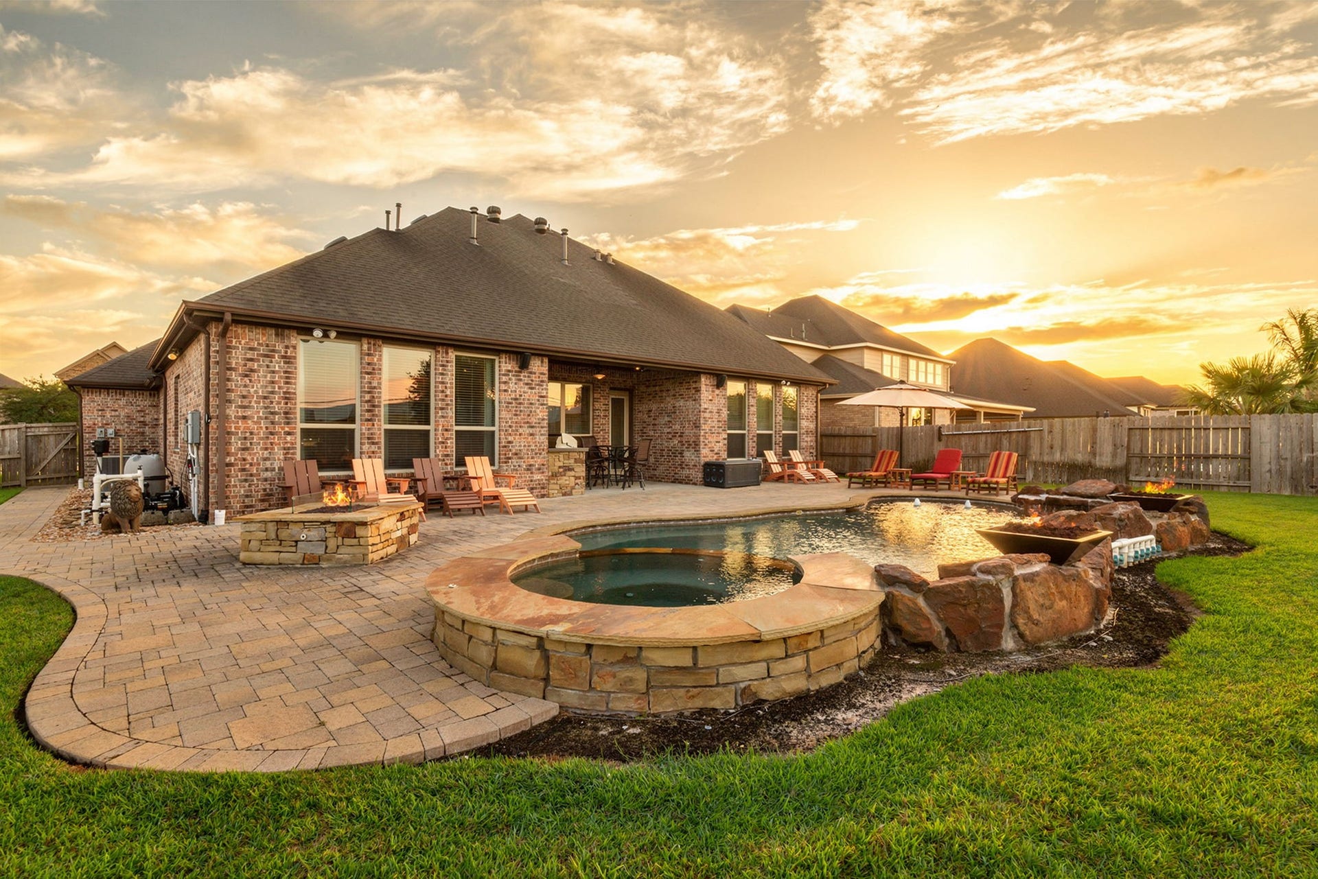 Twilight look at this Phenomenal backyard.