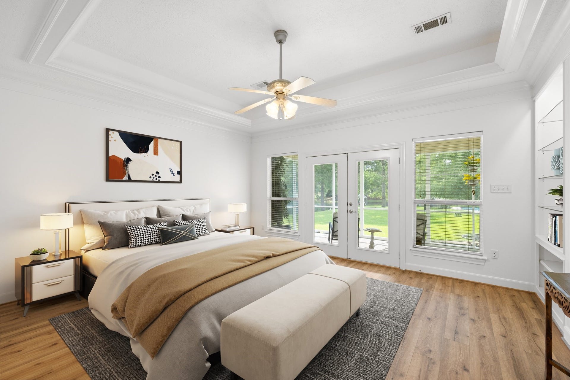 34310 High Point Drive, Magnolia, TX 77355 Transform this primary bedroom with these virtual staging ideas, showcasing its full potential for your own stylish decor and comfort.