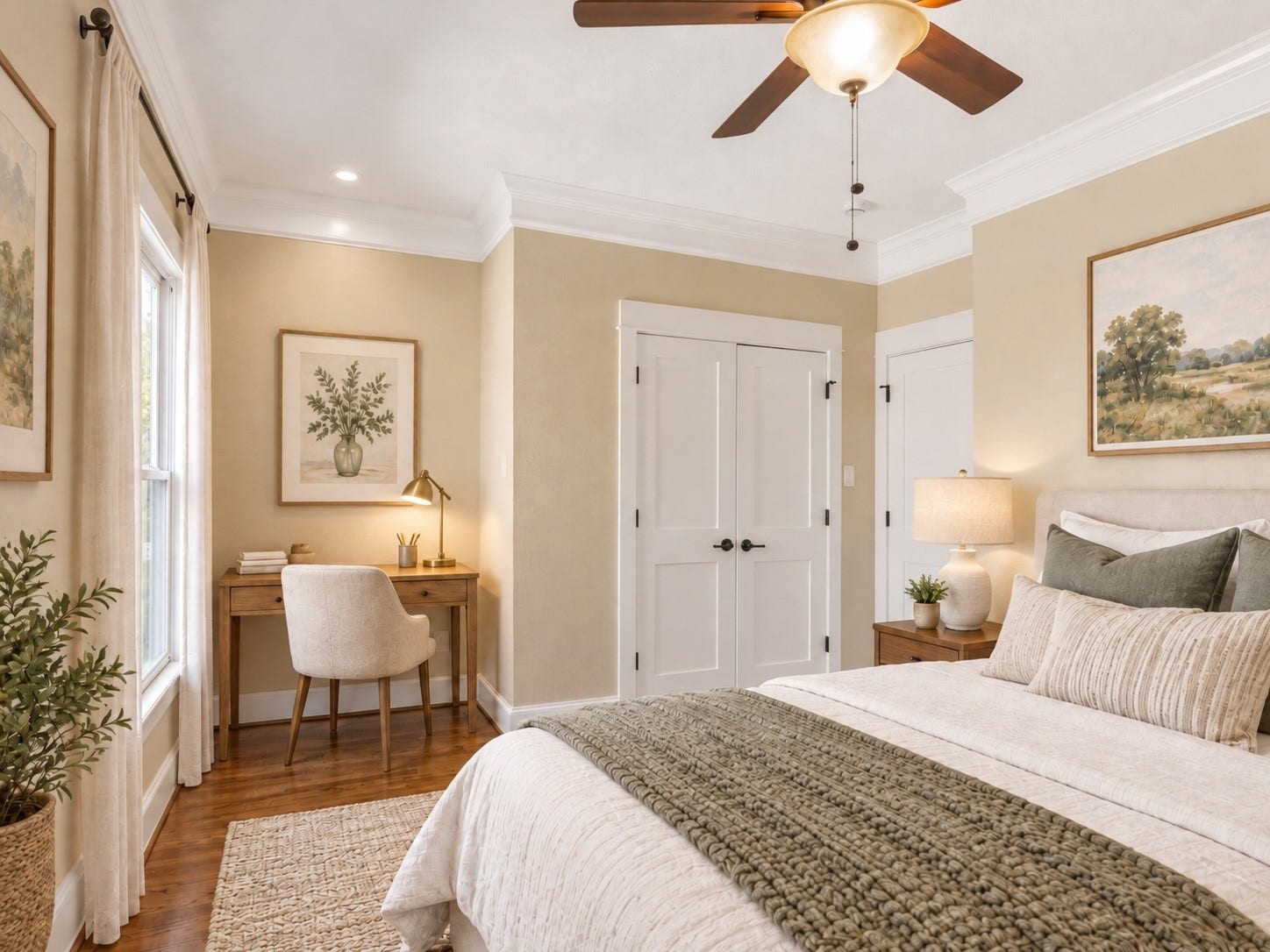 837 E 27th Street, Houston, TX 77009 The 3rd bedroom located upstairs features a small nook perfect for a work space. This photo has been virtually staged using AI.