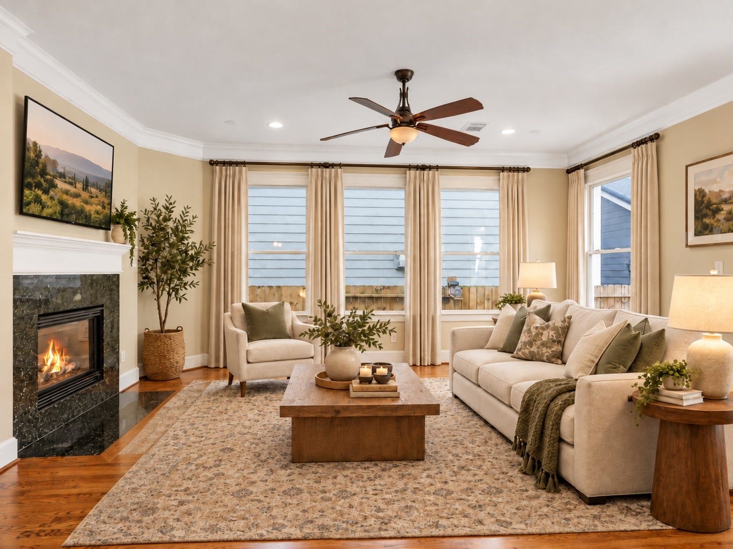 837 E 27th Street, Houston, TX 77009 Experience cozy elegance in this beautifully virtually staged living room, featuring a gas-log fireplace and abundant natural light.