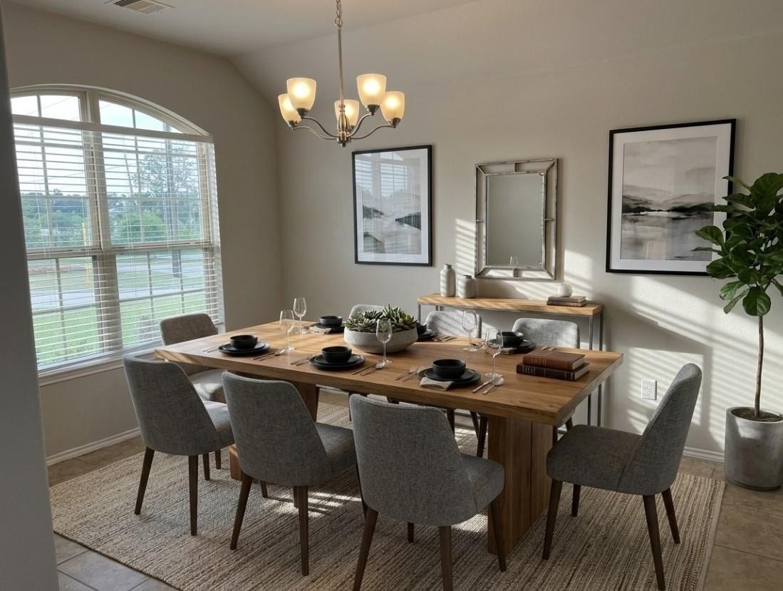 Elegant dining room beautifully staged to inspire your dream setup.