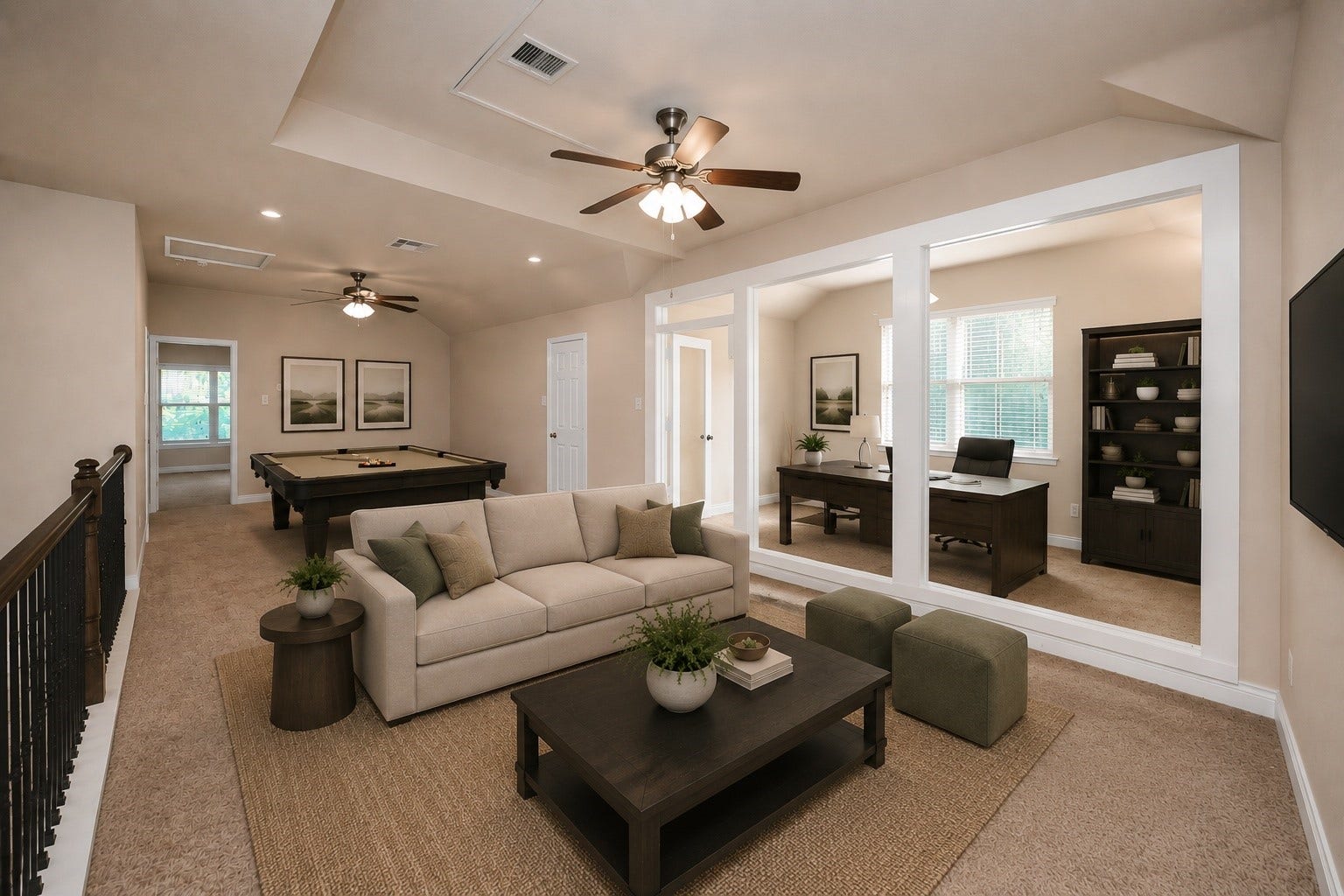 Upstairs game room and office space