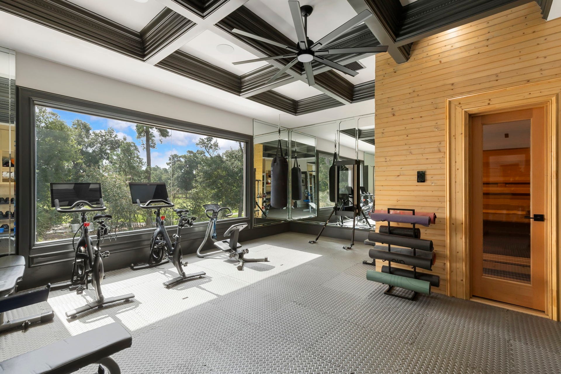 Pedal through your cardio session while soaking in lush, tree-lined views.