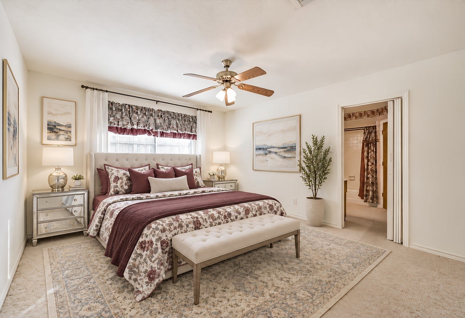 601 Kimswick C Court, Deer Park, TX 77536 Beautifully staged in a transitional style, this spacious primary bedroom offers the perfect opportunity to create your own private retreat. Imagine unwinding at the end of the day in a peaceful sanctuary tailored to your personal style and comfort. The possibilities are endless!