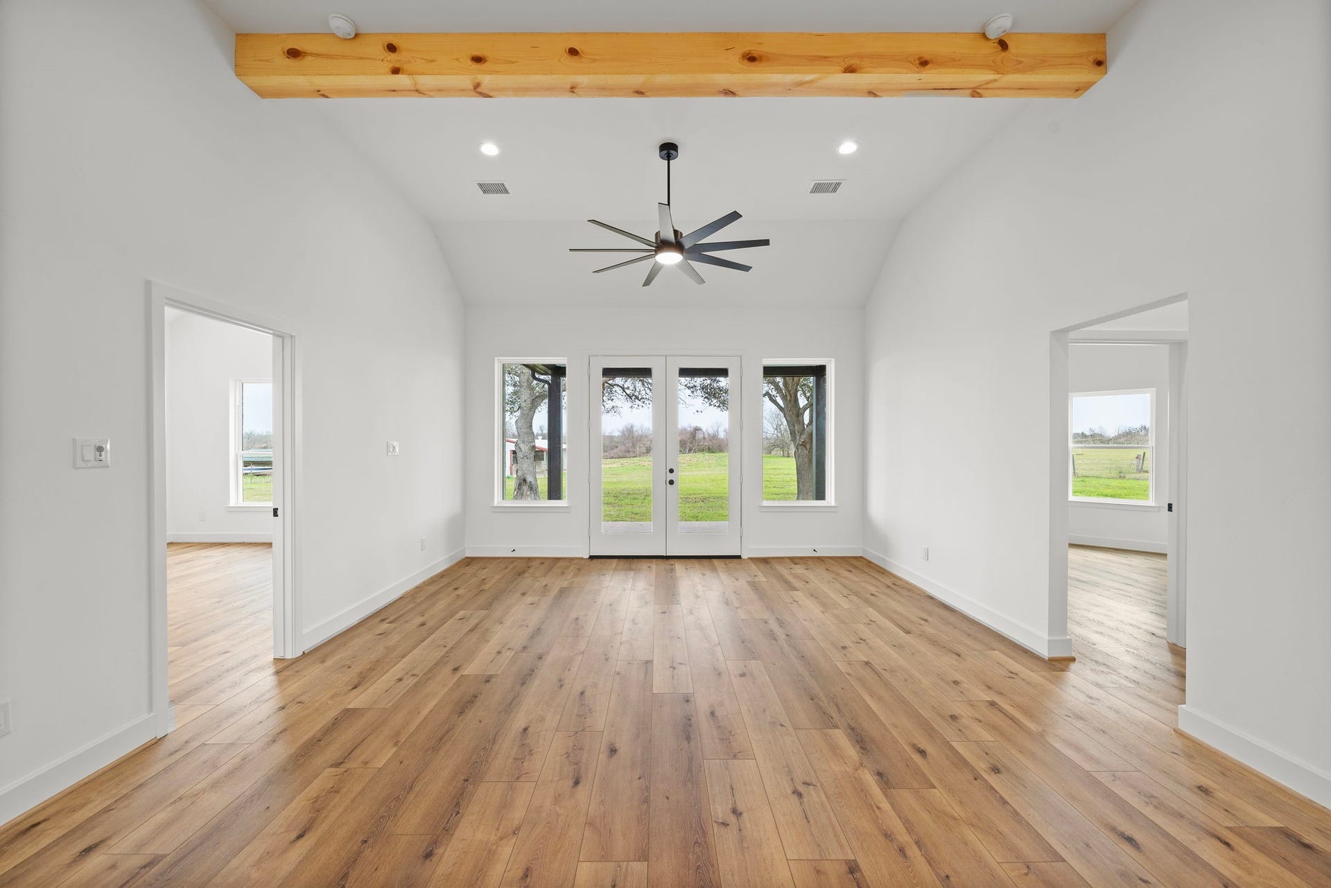 From the living room are excellent views of the backyard.