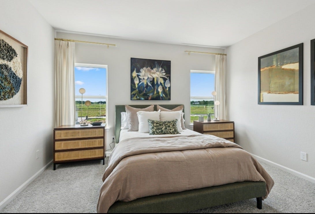 This image of the secondary bedroom is staged to be used for illustration purposes only.