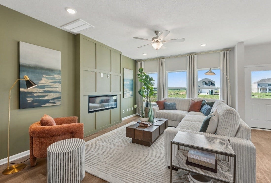 This image of the family room is staged to be used for illustration purposes only.