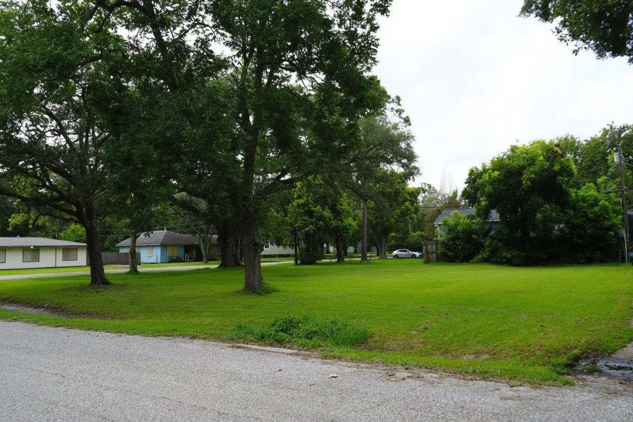 2606 N Houston Drive, La Marque, TX 77568 View of this spacious corner lot from N Houston Dr. Photo has been digitally enhanced.