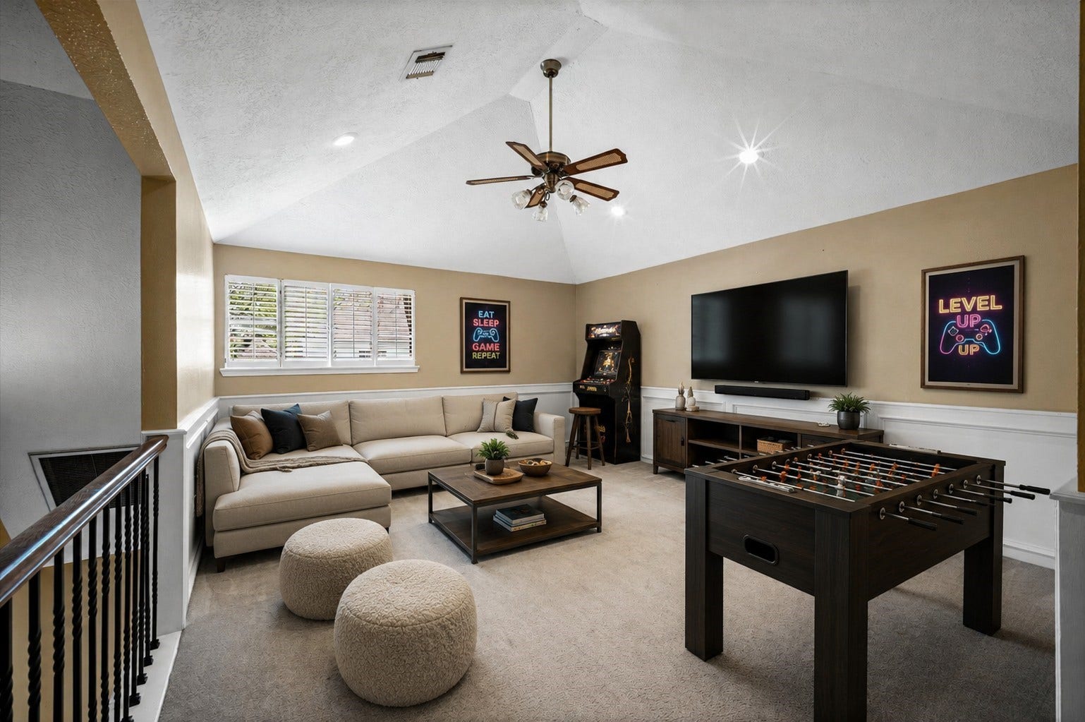 13126 Lemur Lane, Cypress, TX 77429 Game room virtually staged to show furniture and decor possibilities.
