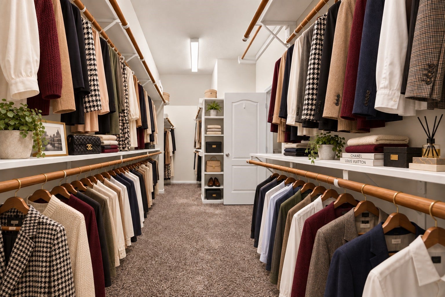 From the opposite angle, the expansive primary closet showcases multiple hanging areas and built-in shelving for exceptional organization and storage. The generous layout offers plenty of room for clothing, shoes, accessories, and more. **Virtually Staged**