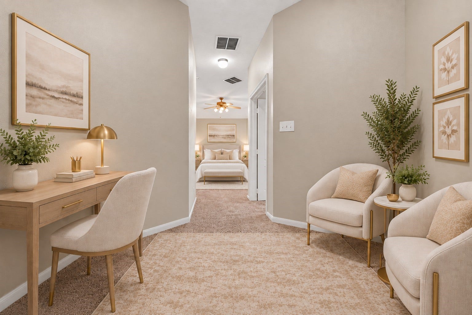 This flexible space adds both comfort and functionality while flowing seamlessly into the bedroom. **Virtually Staged**