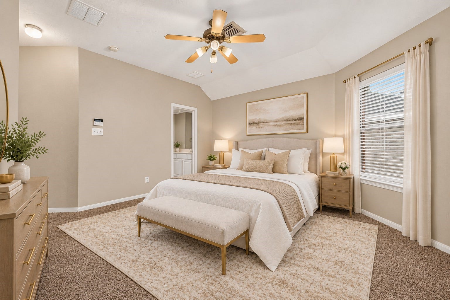 The primary suite is conveniently located just off the upstairs game room and features a soothing ceiling fan for added comfort. The ensuite bathroom includes a spacious walk-in closet, creating a private and functional retreat. **Virtually Staged**