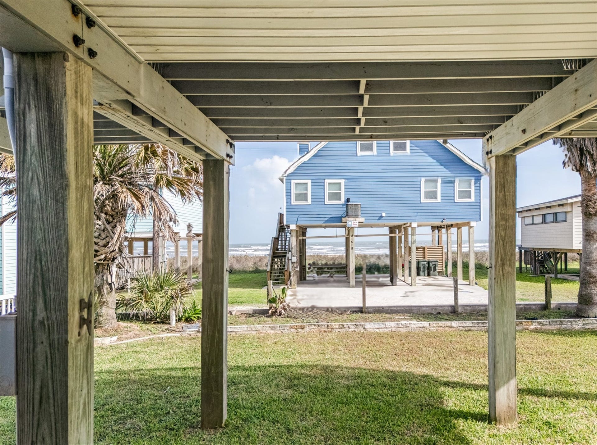21519 San Luis Pass Road, Galveston, TX 77554 While down below either grilling, playing yard games or just escaping the sunny day, you will love the constant shade and ocean breeze, in addition to the great ocean view!