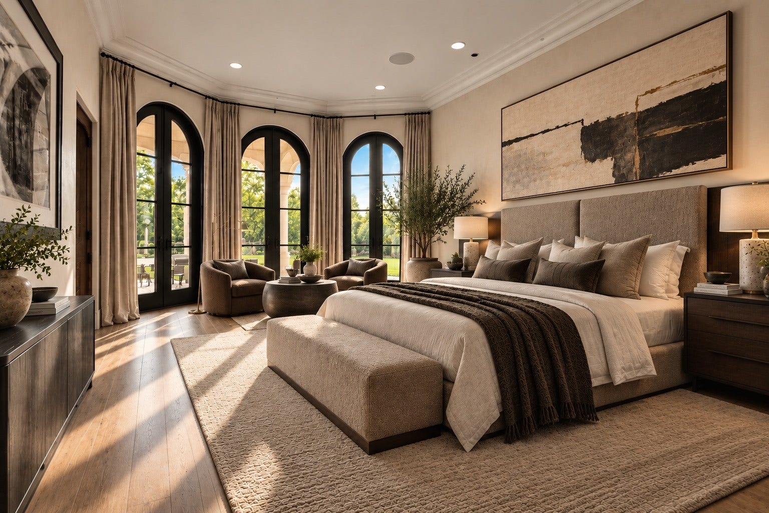 23 Beacon Hill Hill, Sugar Land, TX 77479 An expansive primary retreat features a beautiful fireplace wall, refined finishes, elegant proportions, and generous natural light, providing an exceptional private sanctuary on the main level.