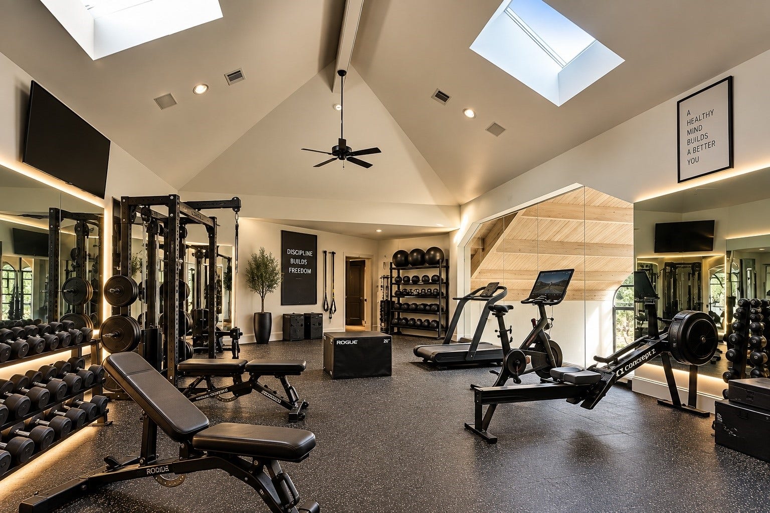 23 Beacon Hill Hill, Sugar Land, TX 77479 A dedicated fitness center features expansive exercise space, training equipment, high ceilings, and an exceptional setting for maintaining an active lifestyle without leaving the estate.