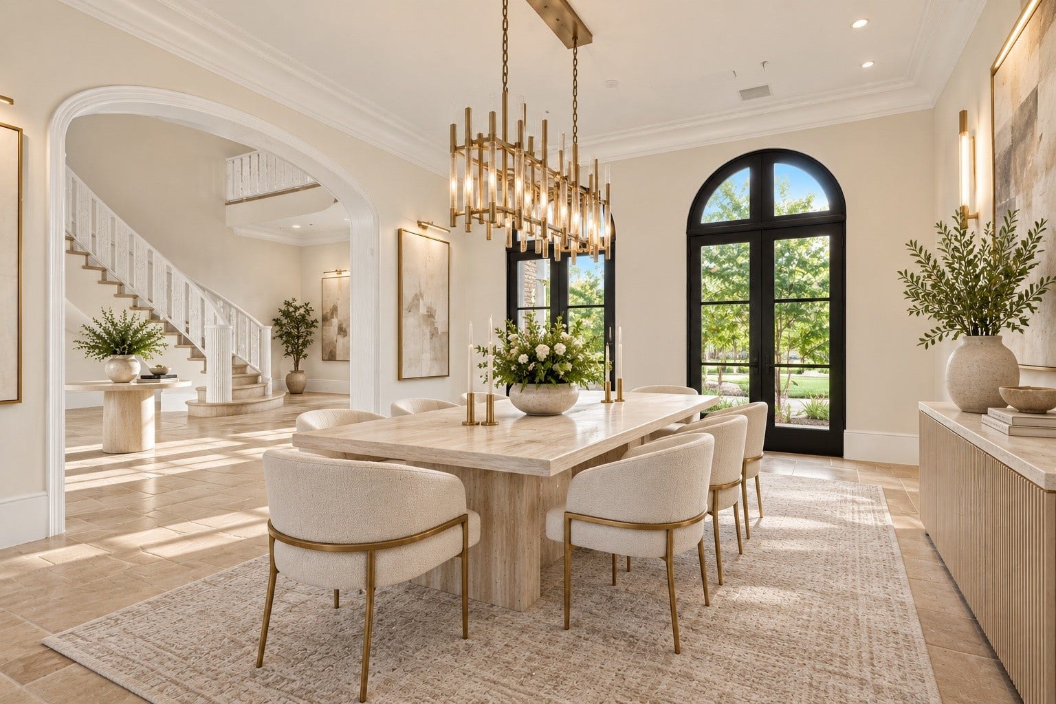 23 Beacon Hill Hill, Sugar Land, TX 77479 An exquisite formal dining room combines elegant ceiling detailing, architectural columns, a statement chandelier, and sophisticated design, creating an exceptional setting for intimate dinners and memorable celebrations.