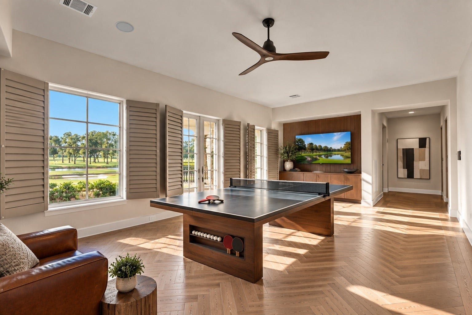 23 Beacon Hill Hill, Sugar Land, TX 77479 An impressive recreation and entertainment space features generous open floor area, natural light, and room for multiple activities, offering exceptional flexibility for both intimate and larger gatherings.