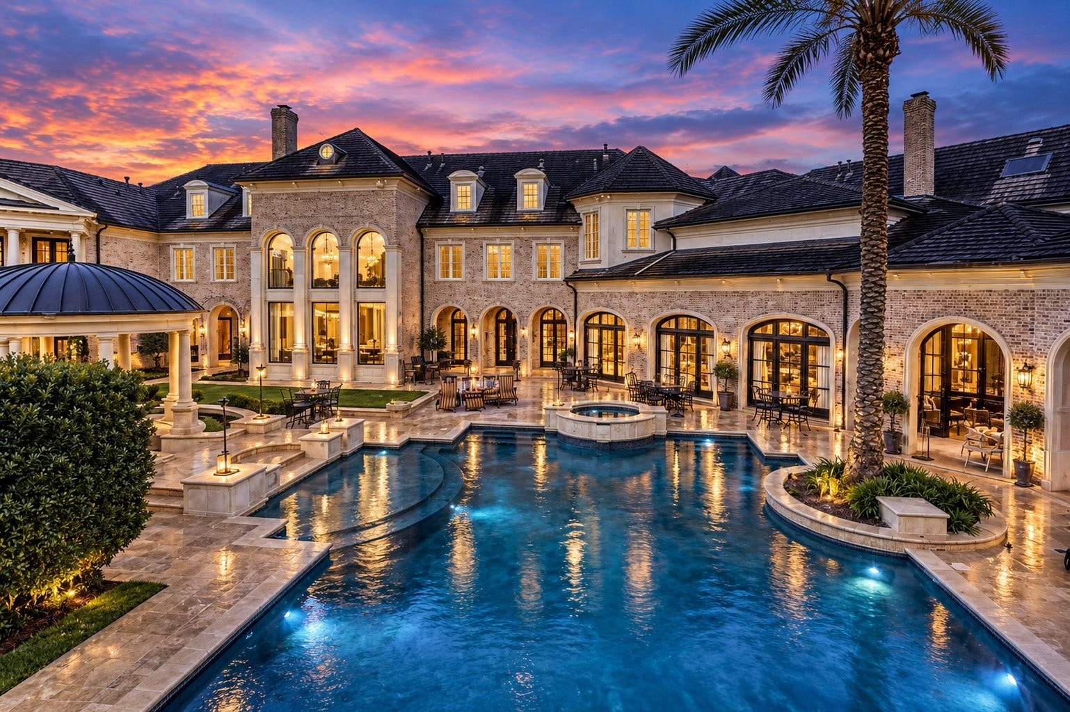 23 Beacon Hill Hill, Sugar Land, TX 77479 Resort-inspired luxury comes to life at twilight, with an illuminated swimming pool, spa, impressive rear architecture, and multiple outdoor entertaining spaces designed for an extraordinary lifestyle.