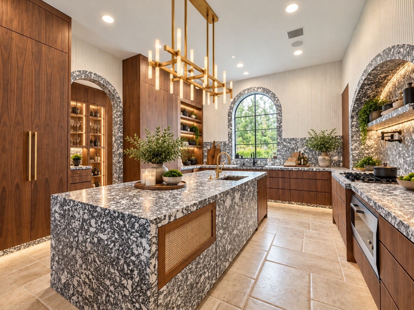 23 Beacon Hill Hill, Sugar Land, TX 77479 The spacious kitchen is designed for sophisticated entertaining and everyday functionality, showcasing richly finished cabinetry, an expansive center island, professional-style appliances, and elegant architectural details.