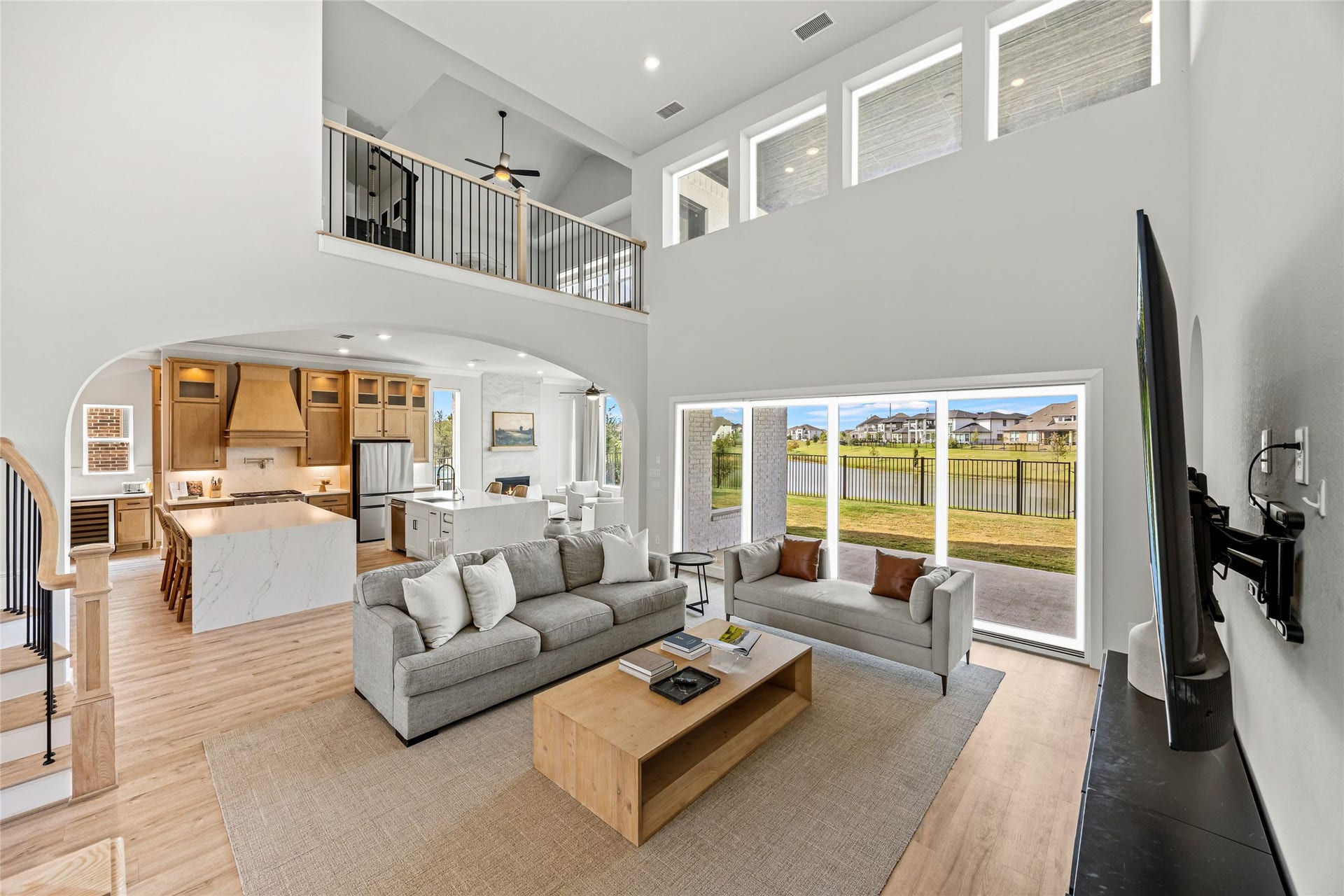 Living room designed with exquisite attention to detail, from the entrance to the soaring ceilings