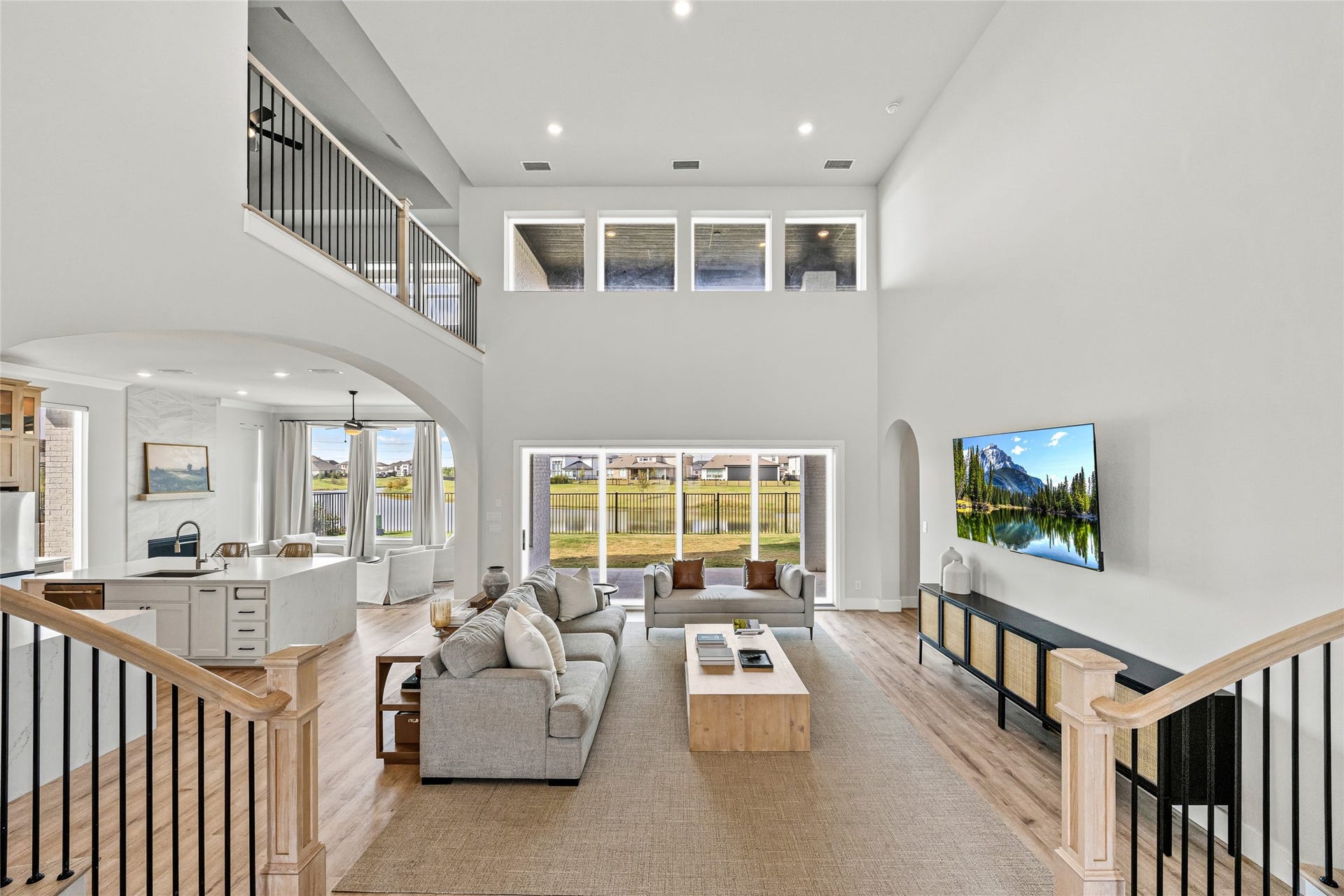 A meticulously crafted living room where every element, from the entrance to the ceiling, reflects unparalleled luxury and refinement