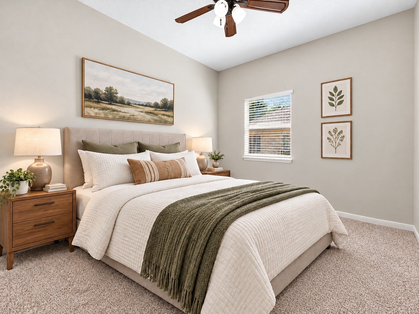The fourth bedroom rounds out the upstairs layout, offering another comfortable space with new carpet, fresh paint, and a large window. Virtually staged.