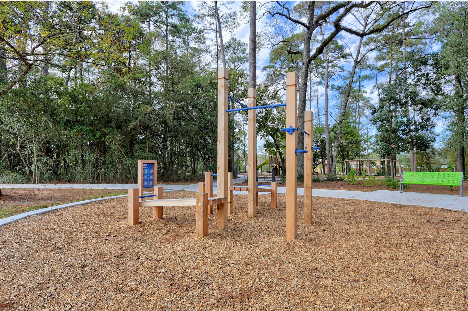 Twilight Park is where fit and fun merge as children explore playground adventures and parents walk the fitness trail and push their cardio to the workout zone at intermittent fitness stations.