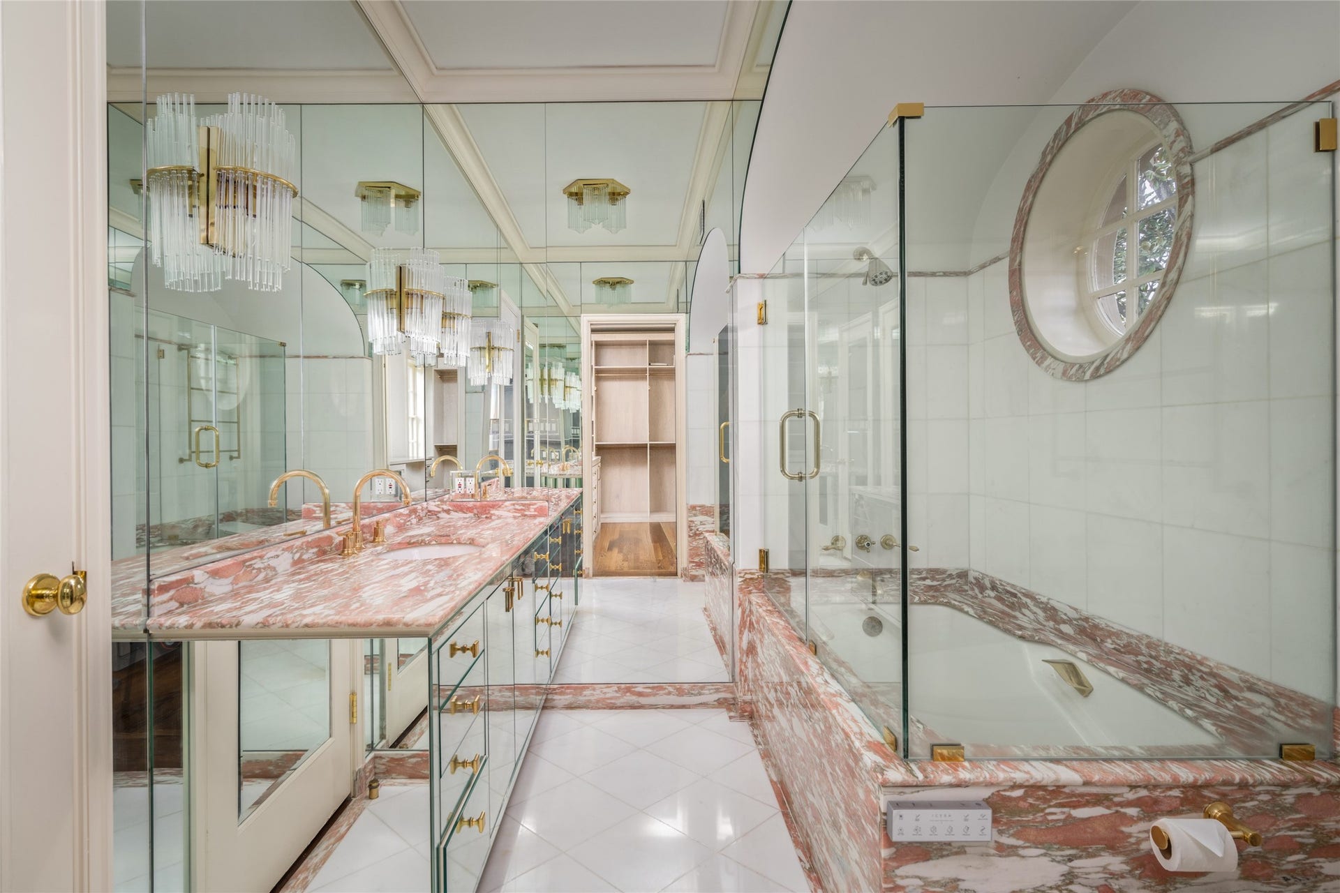 Wonderful marble bathroom with walk in closet