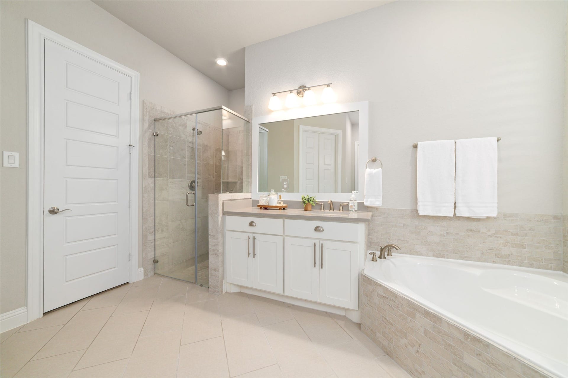 13411 Alpine Mountain Lane, Tomball, TX 77377 Oversized glass surround walk-in shower and beautiful finishes create a relaxing retreat.