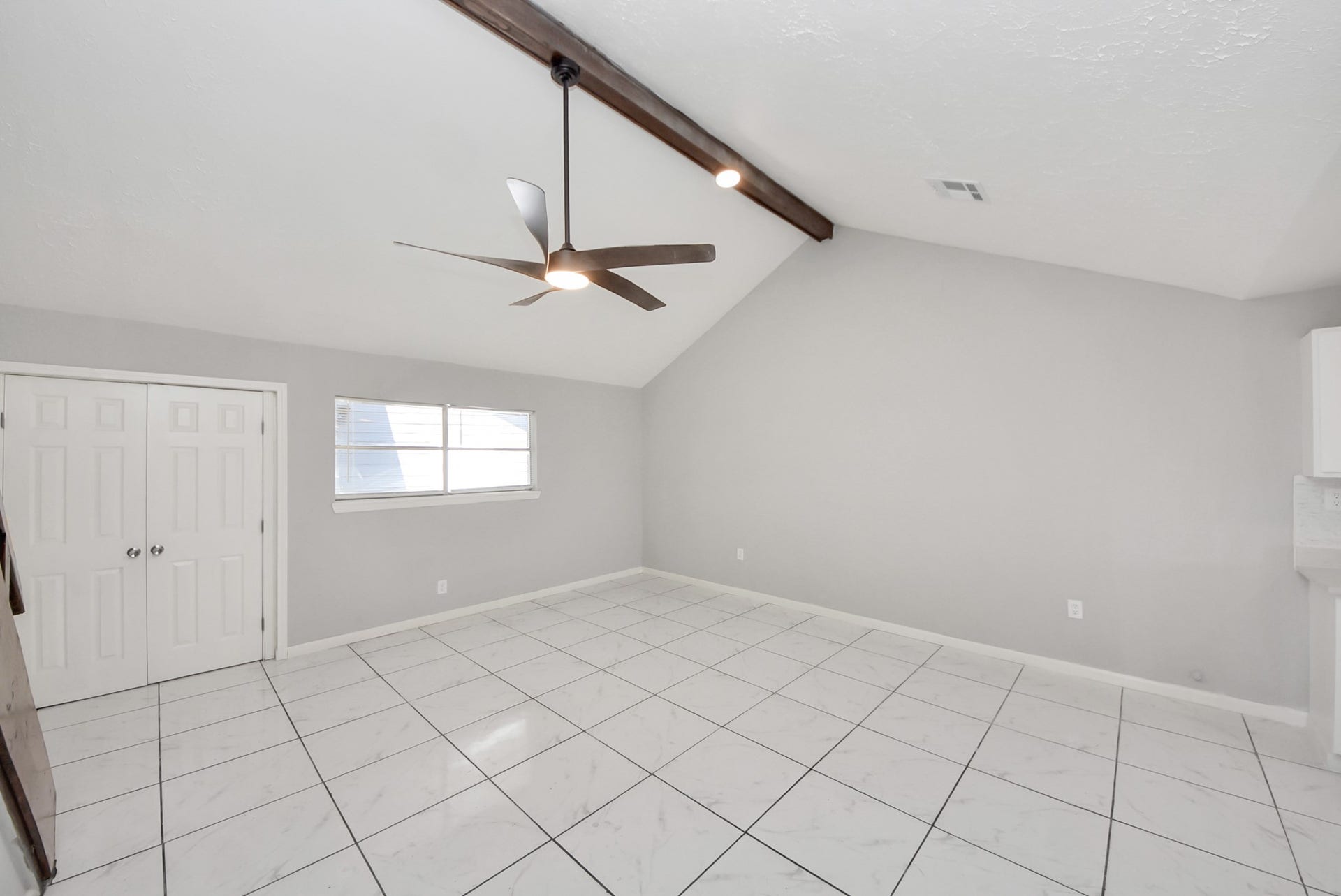 Vaulted Beamed ceiling in large Living Room
