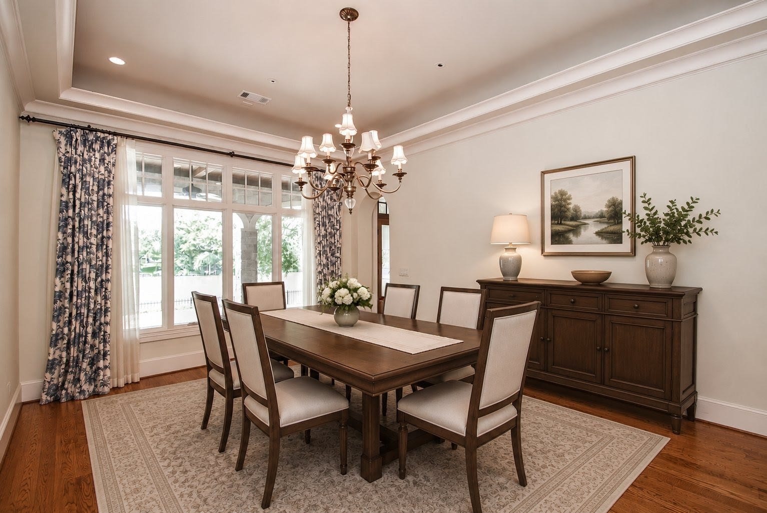 Formal Dining room  also overlooking the water virtually staged