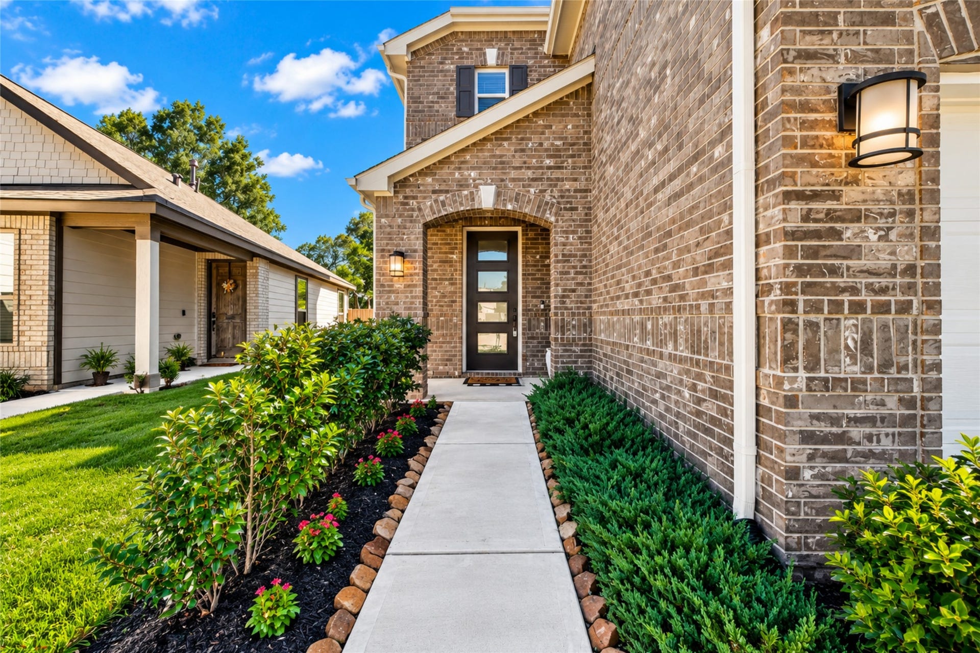 9453 Castillo Court, Magnolia, TX 77354 A beautifully landscaped walkway welcomes you to the covered front entrance of this charming home. Enjoy the welcoming curb appeal and the anticipation of discovering everything waiting inside.